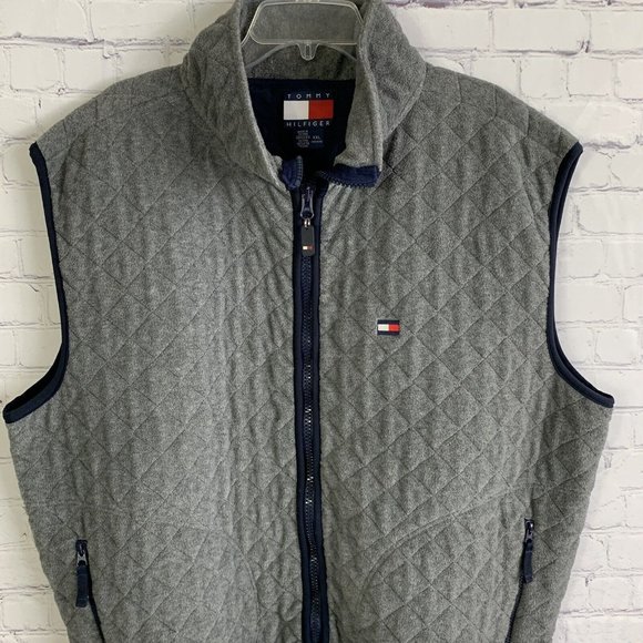 Vintage Tommy Hilfiger Quilted Vest Size XXL Gray 1990s Logo - Picture 3 of 10
